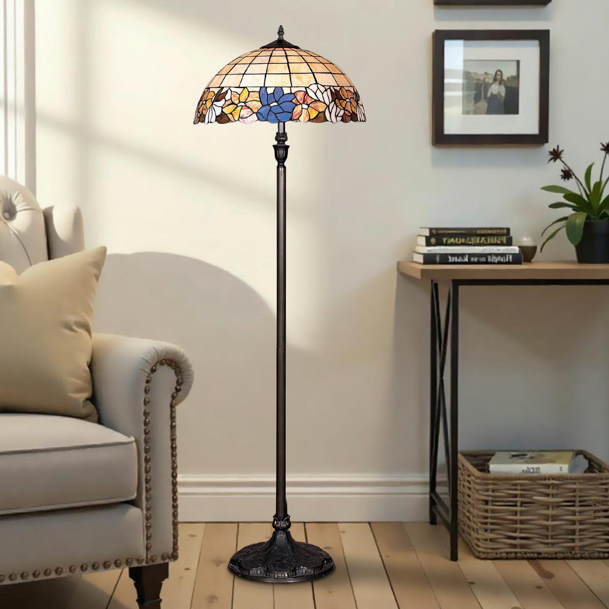 ÁLLÓLÁMPA - barna/többszínű, Basics, Üveg/fém (46/153/46cm)