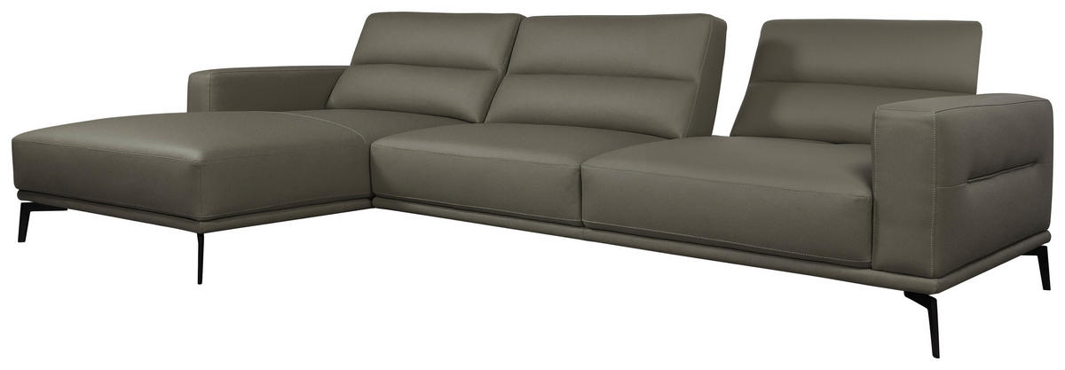 ECKSOFA Grau Echtleder  - Schwarz/Grau, MODERN, Leder/Holz (175/299cm) - Livetastic