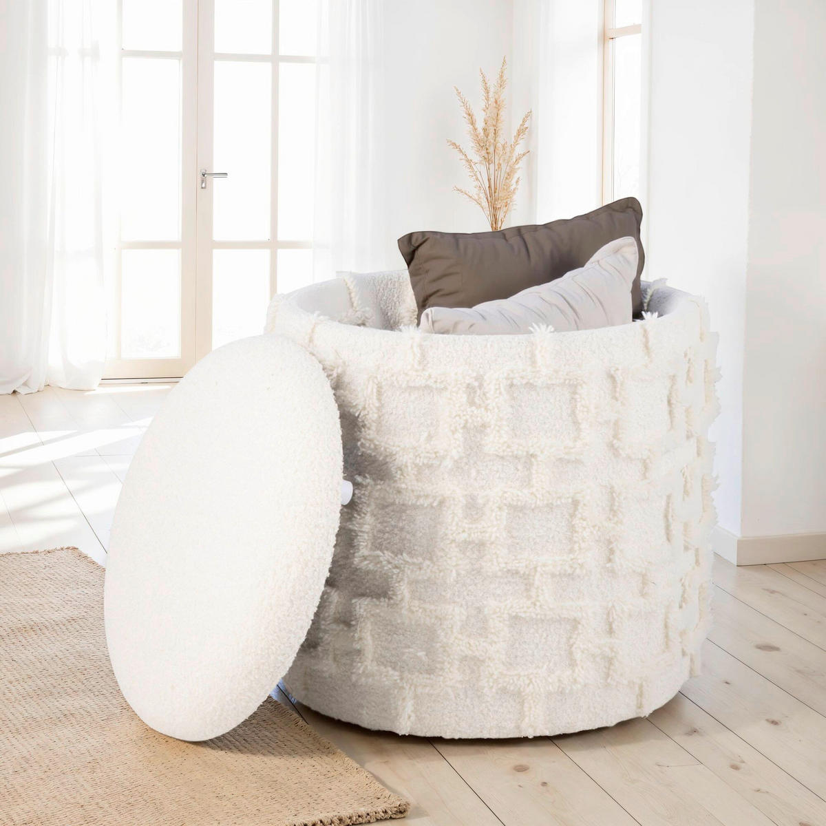 HOCKER Struktur Creme  - Creme, Basics, Textil (40/45cm) - Livetastic