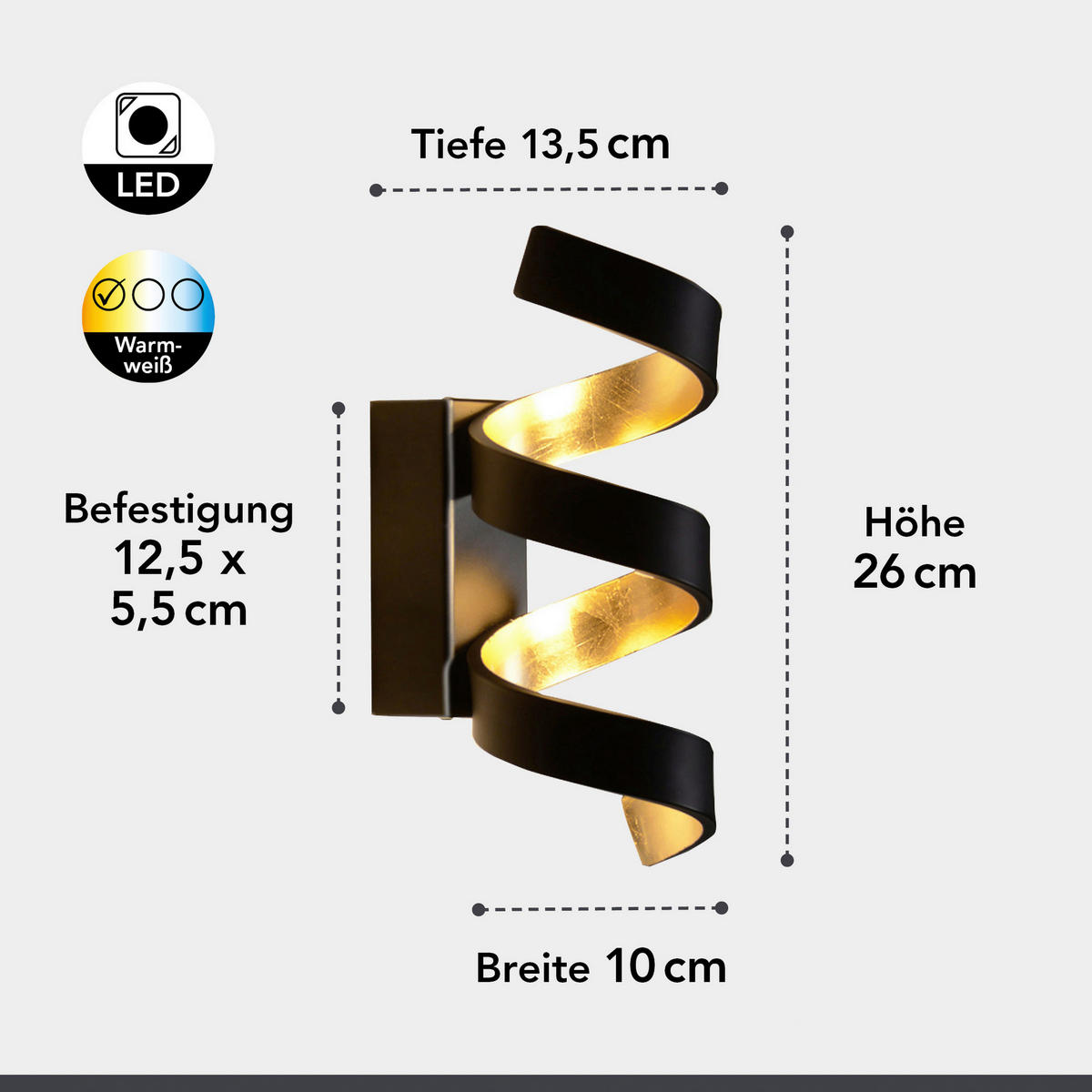 LED-WANDLEUCHTE Helix   - Goldfarben/Schwarz, Basics, Metall (26/10/13,5cm)