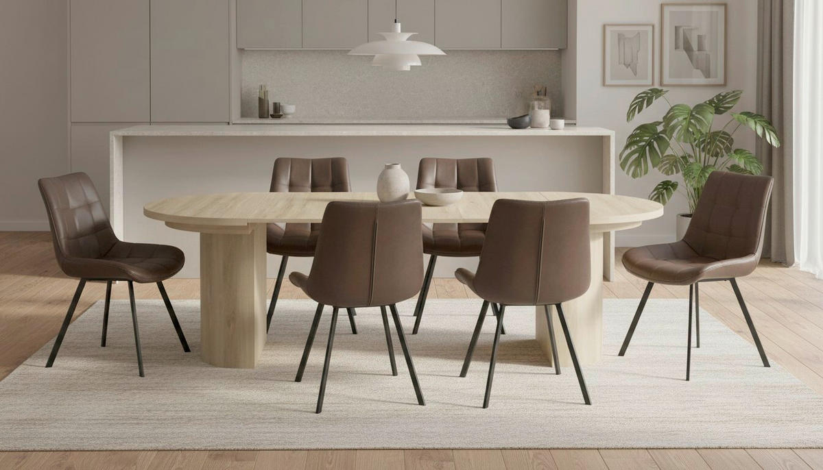 ESSTISCH 115-268/115/76 cm Nachbildung  Holzwerkstoff ausziehbar oval Eichefarben  - Eichefarben, MODERN, Holzwerkstoff (115-268/115/76cm) - P & B