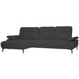 ECKSOFA in Chenille, Flachgewebe Dunkelgrau  - Dunkelgrau/Schwarz, Design, Textil/Metall (165/318cm) - Xora