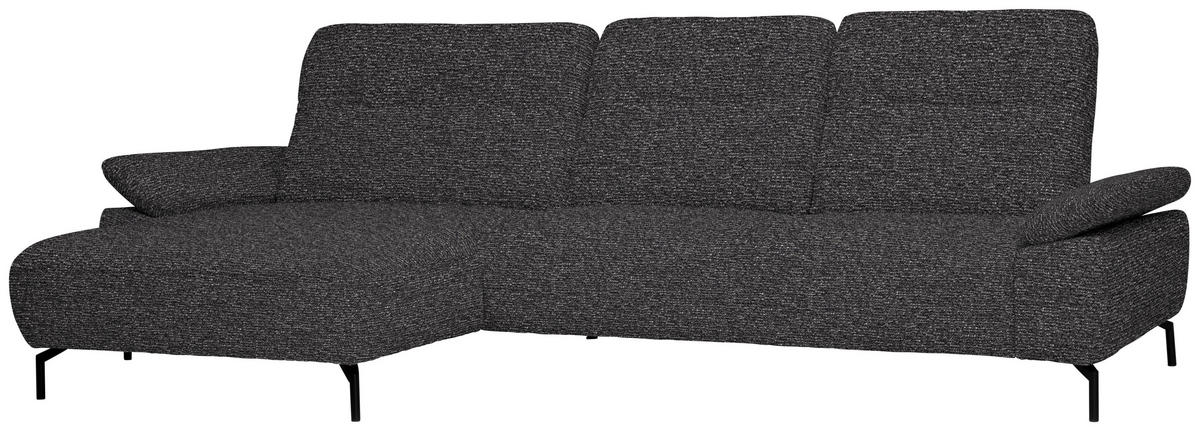 ECKSOFA in Chenille, Flachgewebe Dunkelgrau  - Dunkelgrau/Schwarz, Design, Textil/Metall (165/318cm) - Xora