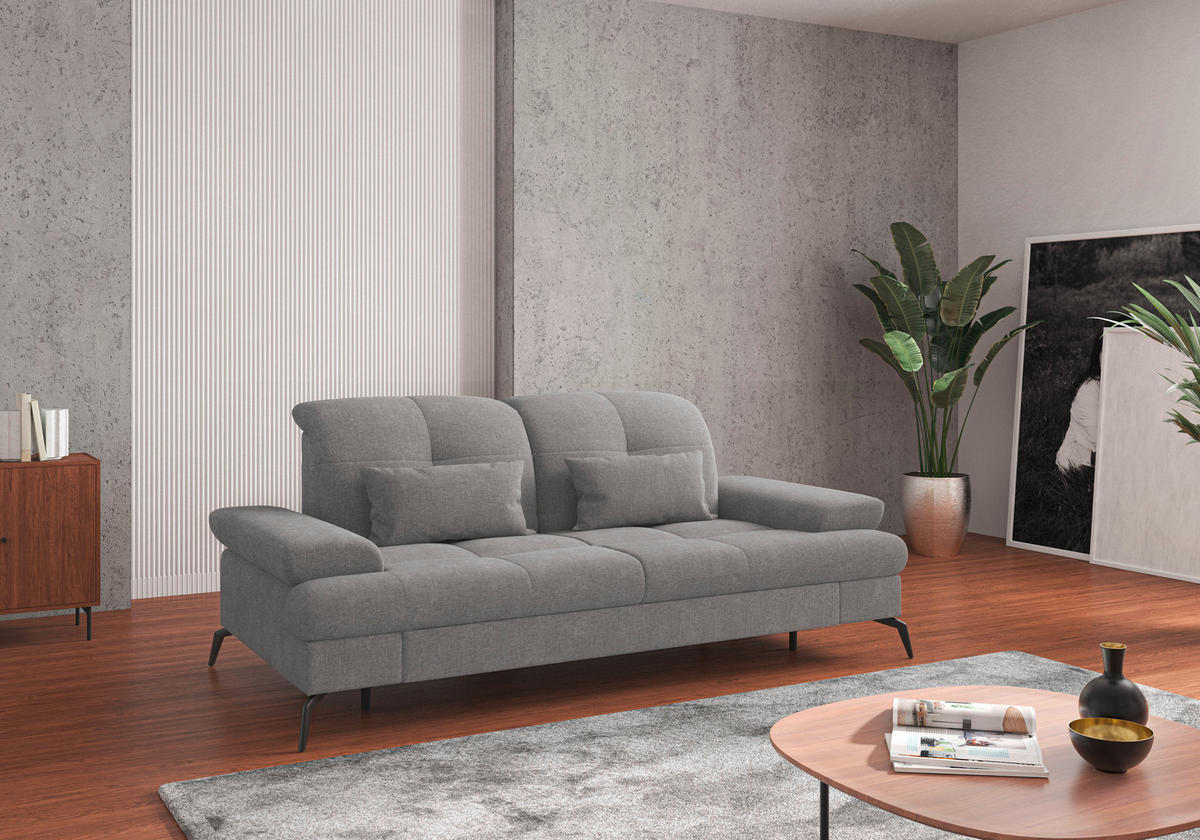 3-SITZER-SOFA in Flachgewebe Hellgrau  - Hellgrau/Schwarz, Konventionell, Textil/Metall (212/90/122cm) - Sit & More