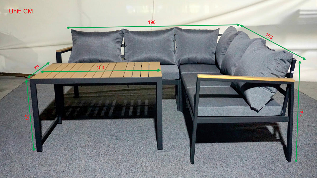 LOUNGE GARNITURA tkanina akacija masivno aluminij  - siva/barve akacije, Design, kovina/tekstil (198/198cm) - Ambia Garden