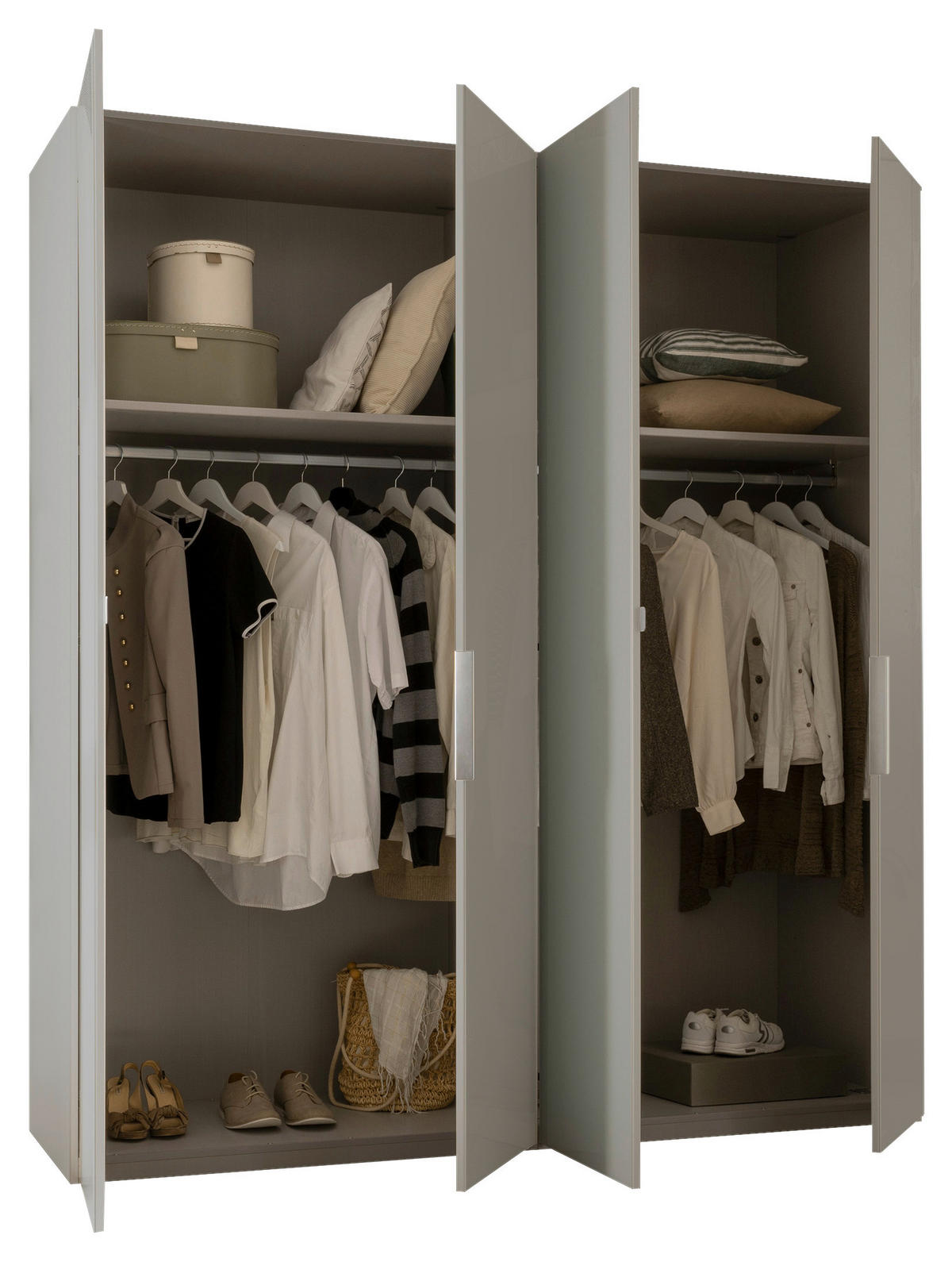 OMARA S KLASIČNIMI VRATI, siva  - siva/barve aluminija, Moderno, kovina/leseni material (200/216/58cm) - Novel