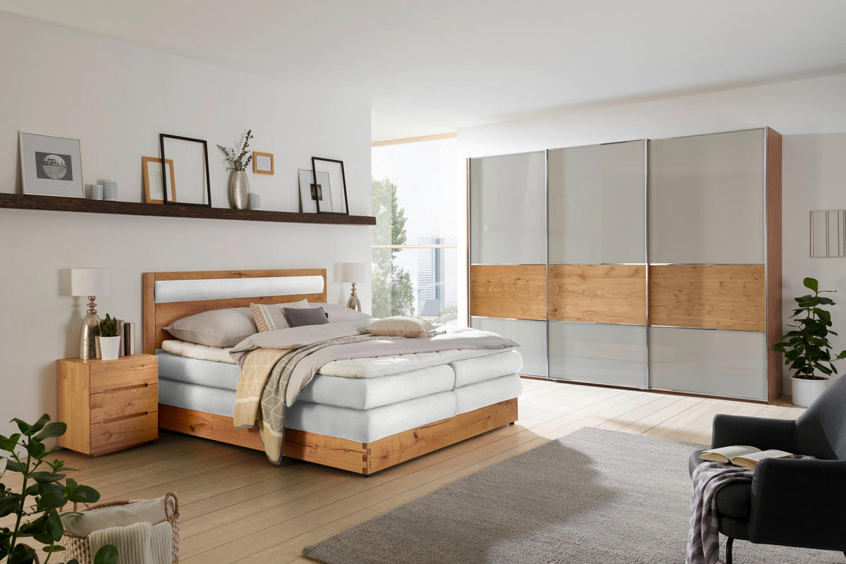 BOXSPRINGBETT 180/200 cm  in Eichefarben, Grauweiss  - Eichefarben/Schwarz, Konventionell, Holz/Holzwerkstoff (180/200cm) - Valnatura