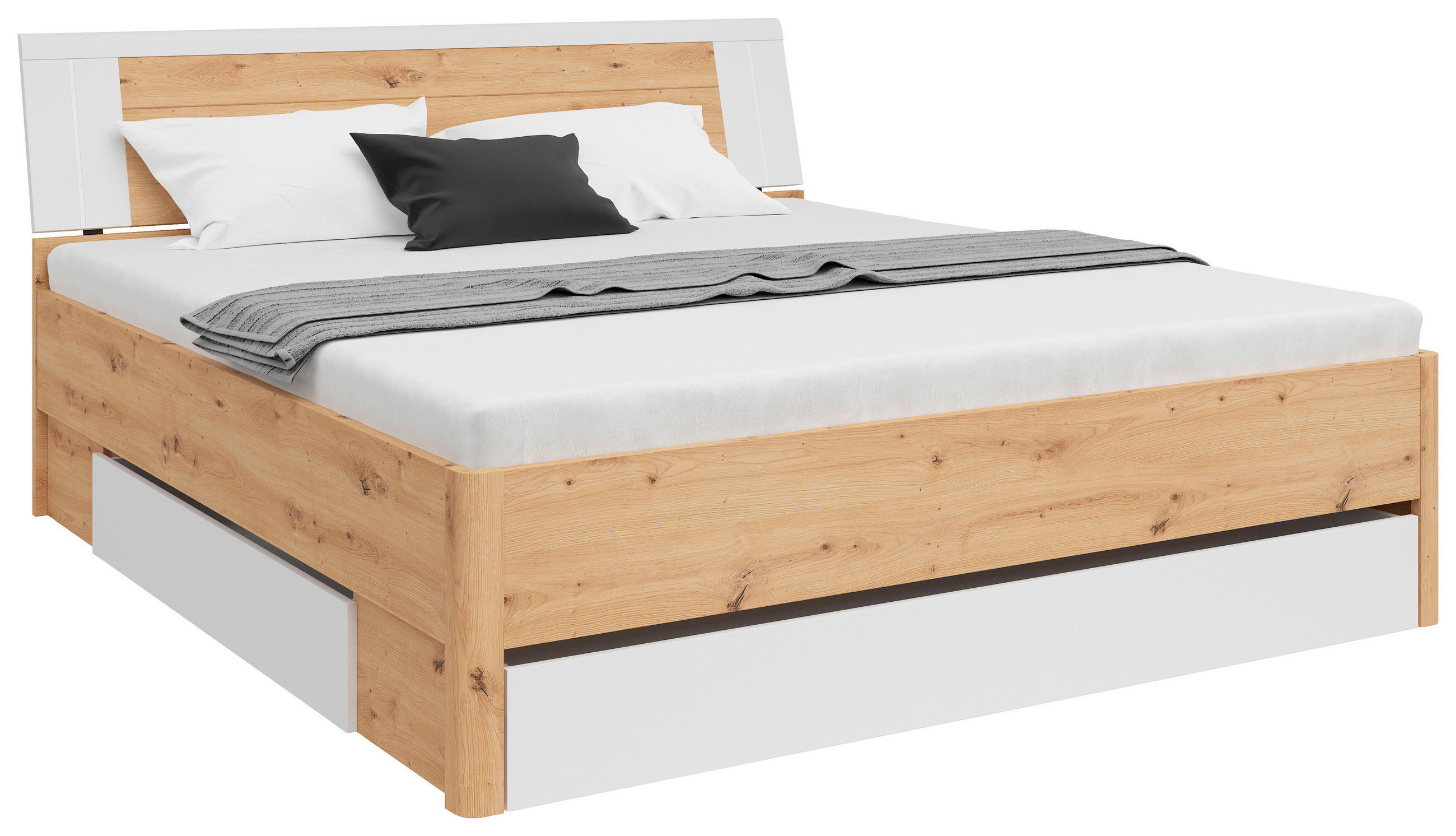 STAURAUMBETT 180/200 cm,  in Weiß, Eiche Artisan,  - Graphitfarben/Weiß, KONVENTIONELL, Holzwerkstoff (180/200cm)