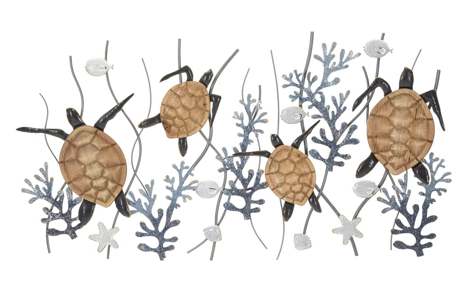 Wanddeko Turtle Metall, Holzwerkstoff  - Schwarz/Naturfarben, Basics, Holzwerkstoff/Metall (132.7/69.9/5.7cm)