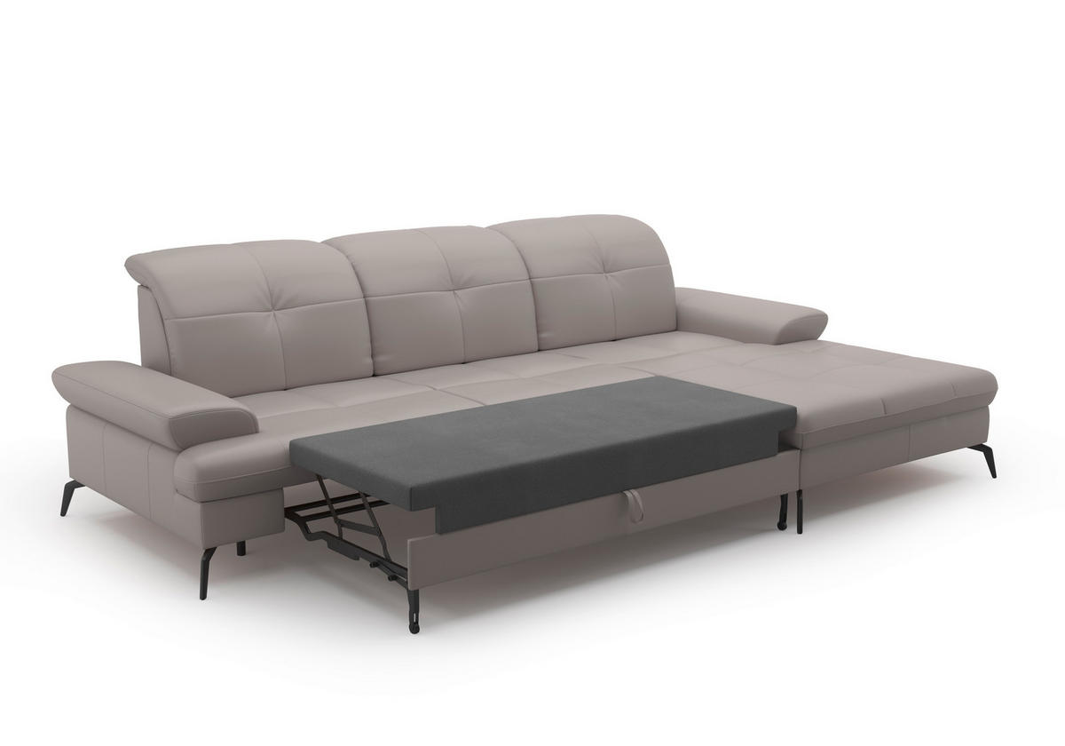 ECKSOFA in Vliesstoff Kombination Echtleder/Stoff Hellgrau  - Hellgrau/Schwarz, Konventionell, Leder/Textil (279/185cm) - Sit & More
