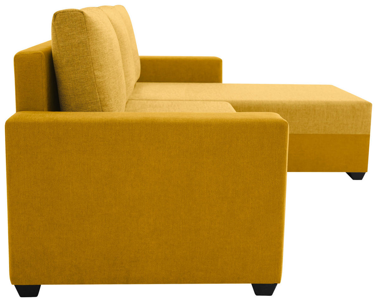 ECKSOFA Gelb Flachgewebe, Struktur  - Gelb/Schwarz, Design, Kunststoff/Textil (252/155cm) - Livetastic