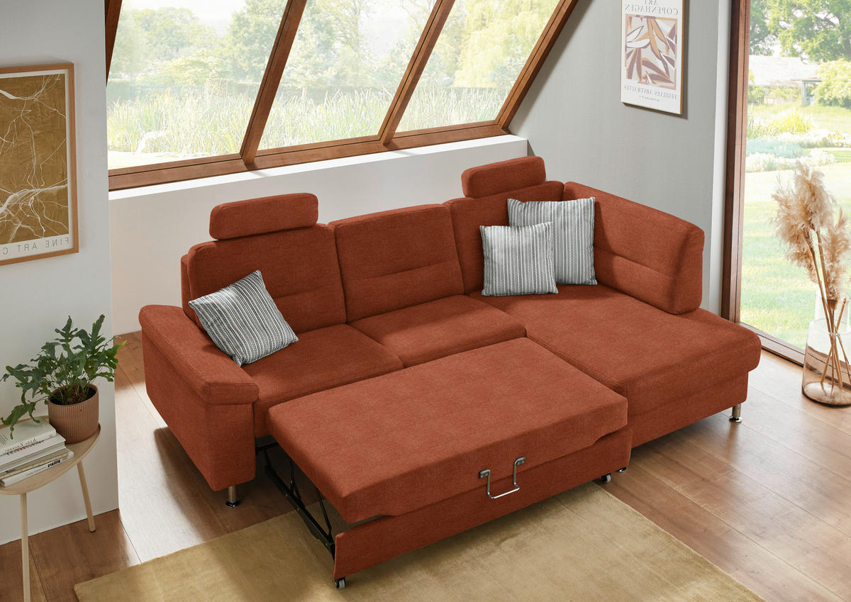ECKSOFA  in Flachgewebe Terracotta  244/160 cm  - Terracotta/Alufarben, KONVENTIONELL, Textil/Metall (244/160cm) - Beldomo Comfort