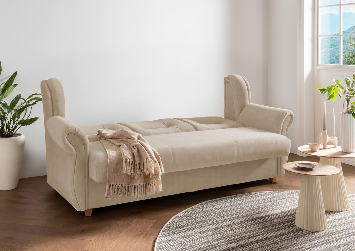 3-SITZER-SOFA Mikrofaser Naturfarben  - Wildeiche/Naturfarben, Konventionell, Holz/Textil (220/98/90cm) - Livetastic