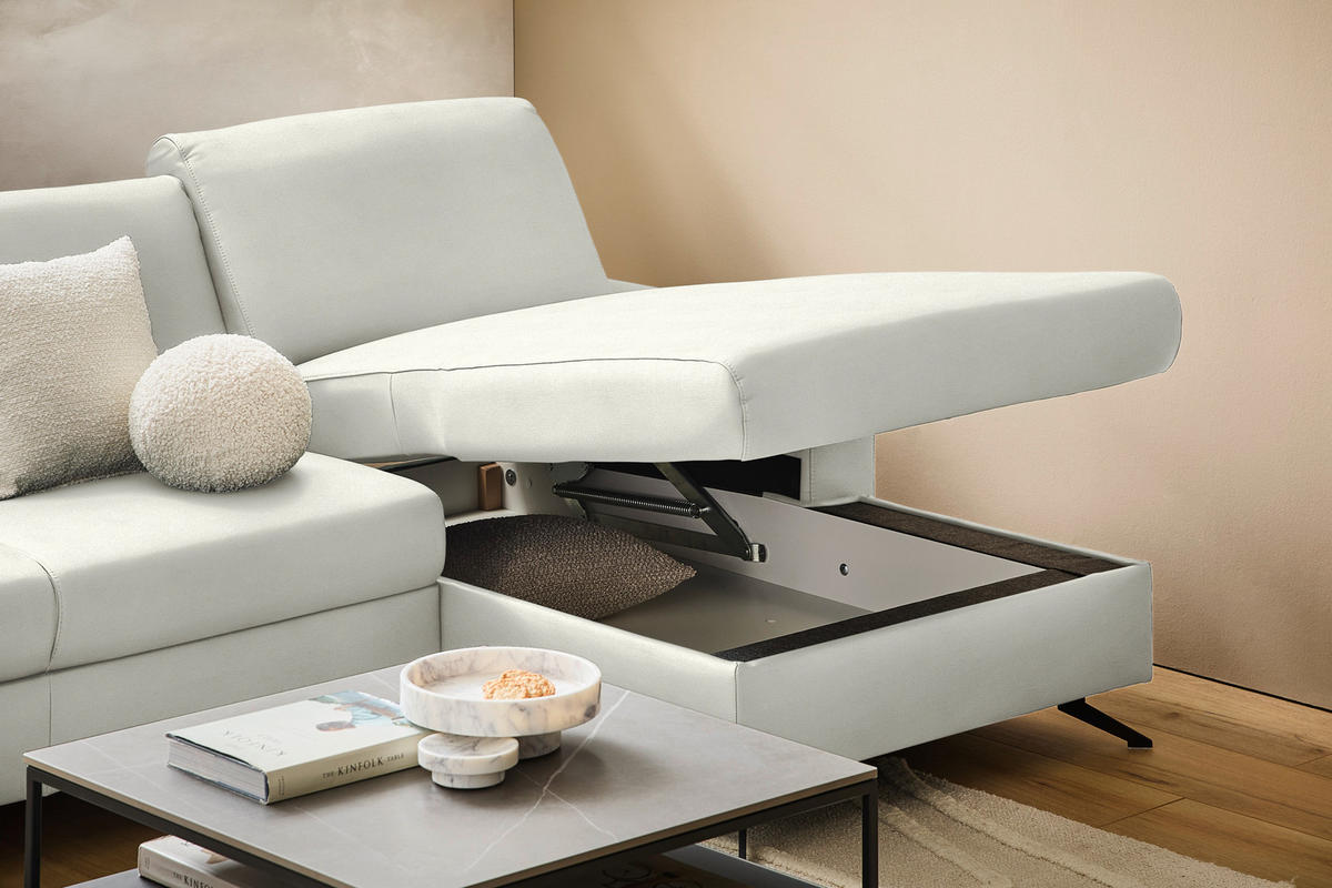 ECKSOFA in Echtleder Weiss  - Weiss/Schwarz, Design, Leder/Metall (267/165cm) - Lomoco