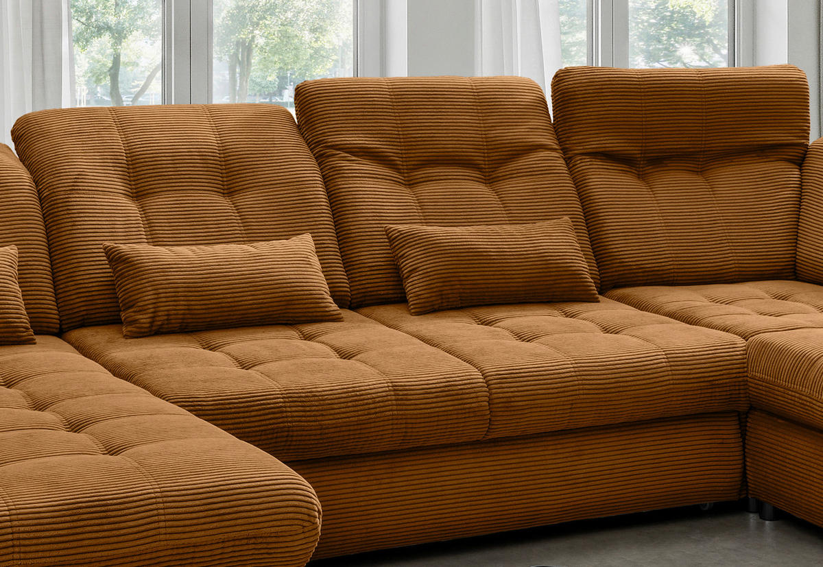 WOHNLANDSCHAFT in Cord Goldfarben  - Goldfarben/Schwarz, Modern, Textil/Metall (184/387/252cm) - Livetastic
