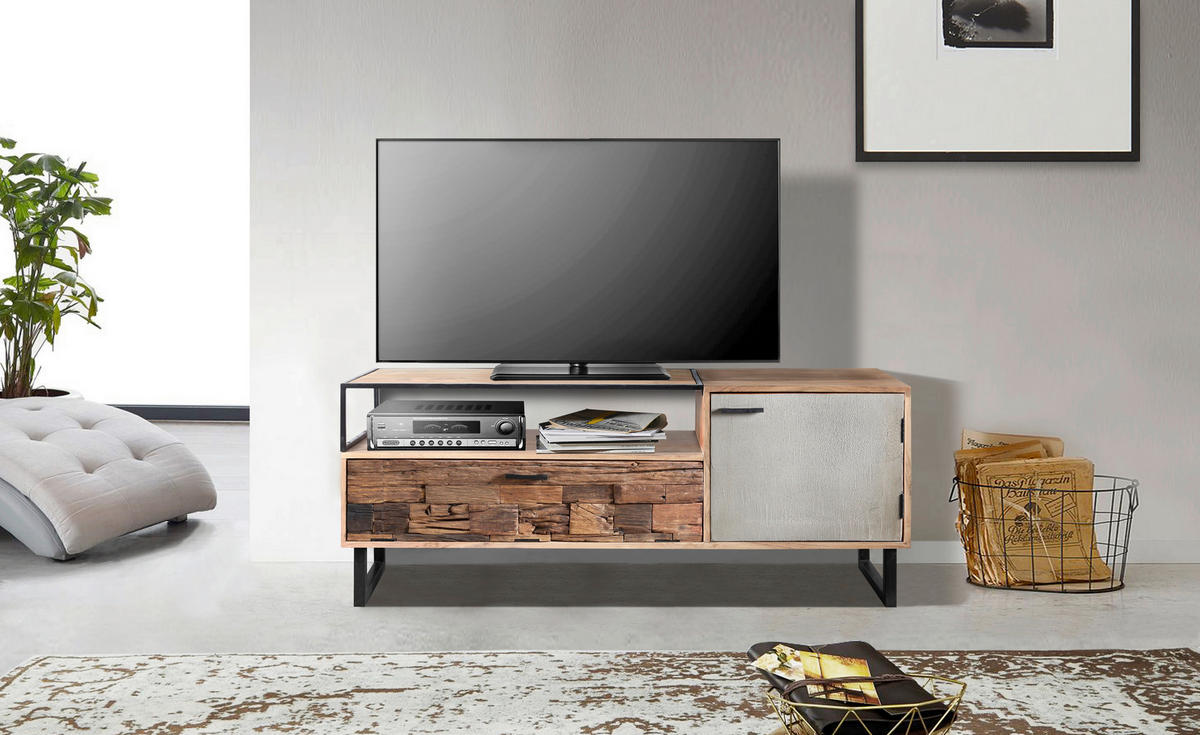 LOWBOARD  in 160/62/40 cm  - Hellbraun/Schwarz, Design, Holz/Stein (160/62/40cm) - Carryhome