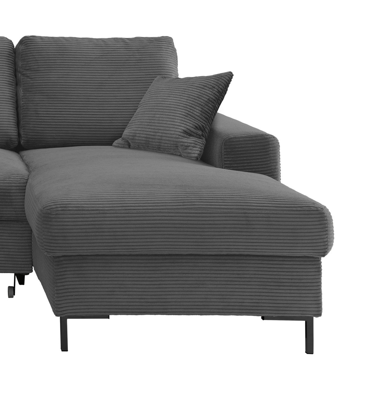 ECKSCHLAFSOFA  mit Liegefunktion, Rücken echt Cord Grau  - Schwarz/Grau, KONVENTIONELL, Textil/Metall (237/143cm) - Livetastic