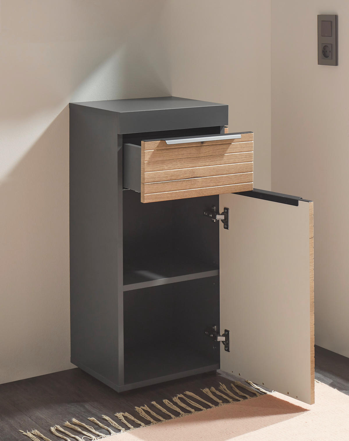 MIDISCHRANK 36/79/31 cm  - Eichefarben/Schwarz, Basics, Holzwerkstoff/Kunststoff (36/79/31cm) - MID.YOU