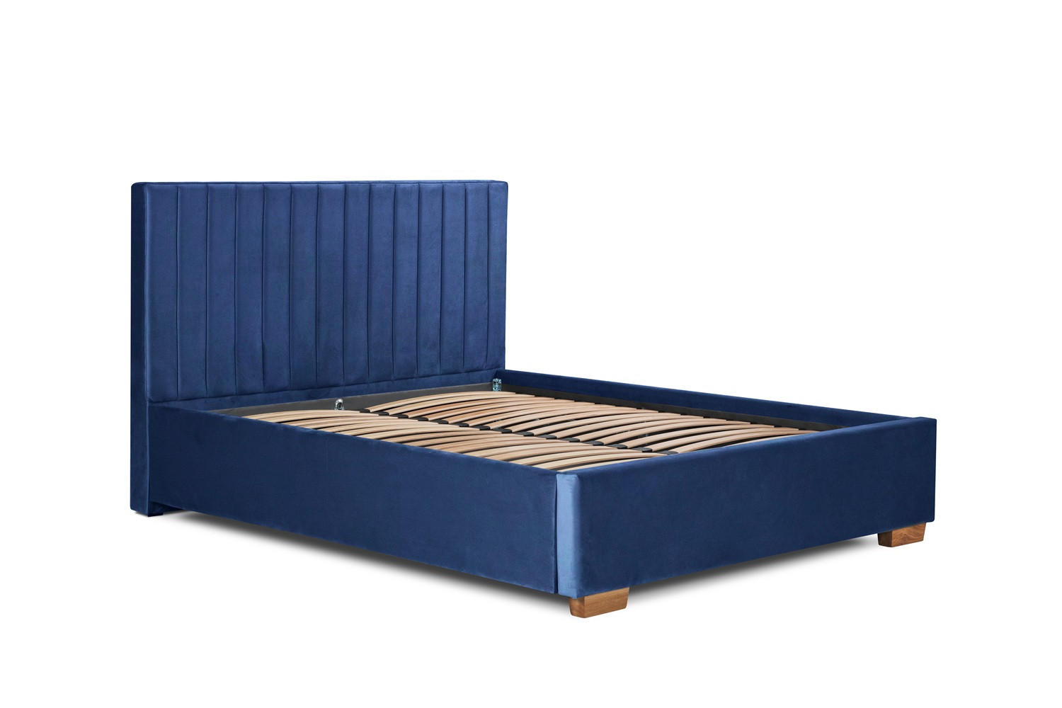 Pat Tapițat, 160/200 cm, albastru - albastru/culoare lemn stejar, Basics, metal/lemn (160/200cm) - Carryhome