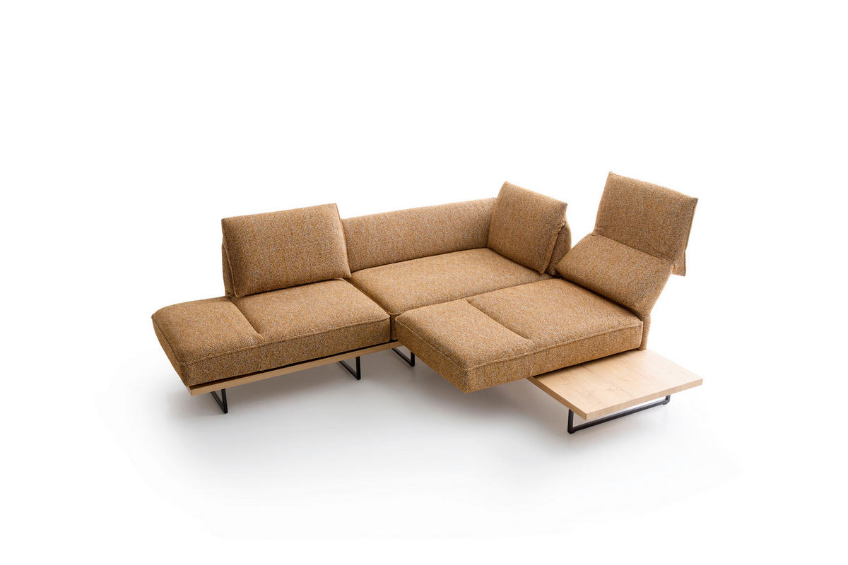 ECKSOFA Dunkelorange Chenille Rücken echt, Armteilverstellung, Relaxfunktion, Drehsitzfunktion  - Dunkelorange/Schwarz, Design, Holz/Textil (252/209cm) - Koinor
