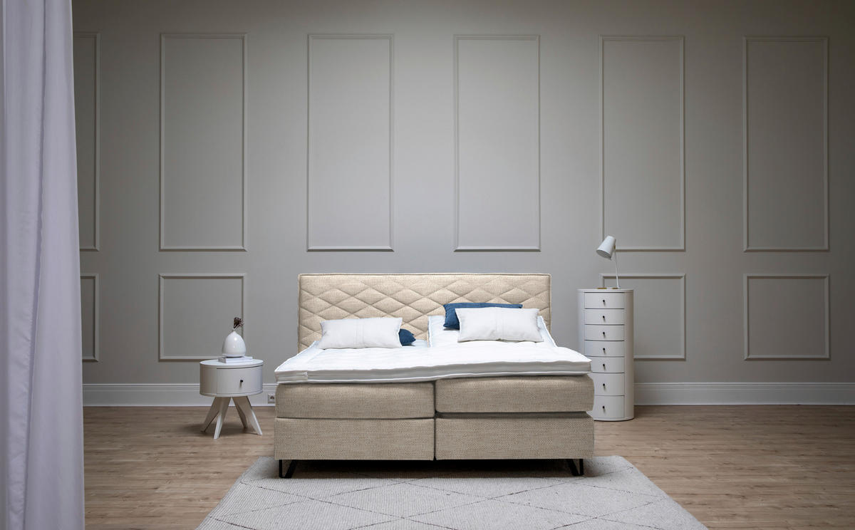 BOXSPRINGBETT 160/200 cm  in Beige  - Beige/Schwarz, Konventionell, Holz/Textil (160/200cm) - Sjöholm