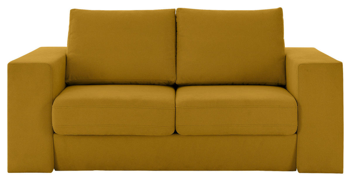 DREISITZER-SOFA inkl. Hocker Webstoff Gelb  - Eichefarben/Gelb, Design, Holz/Textil (212/96/107cm) - LOOKS by W.Joop