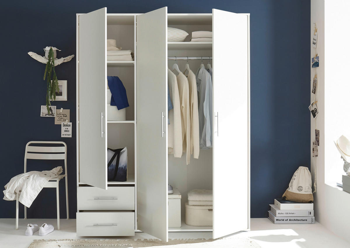 DREHTÜRENSCHRANK in Weiss  - Weiss/Alufarben, Konventionell, Holzwerkstoff/Kunststoff (155/195/60cm) - Carryhome