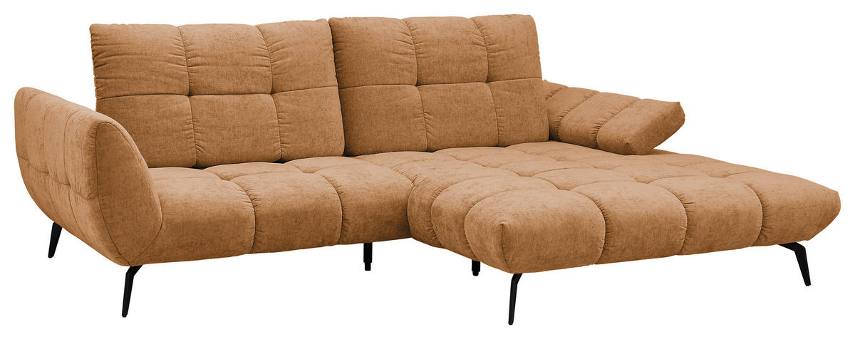 ECKSOFA Senfgelb Flachgewebe Rücken echt, Sitztiefenverstellung  - Senfgelb/Schwarz, KONVENTIONELL, Textil/Metall (273/211cm) - SetOne by Musterring