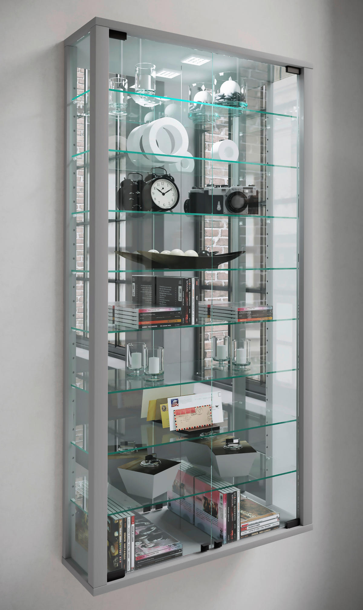 HÄNGEVITRINE in Silberfarben  - Silberfarben/Schwarz, Modern, Glas/Holzwerkstoff (59/114,3/18cm) - MID.YOU