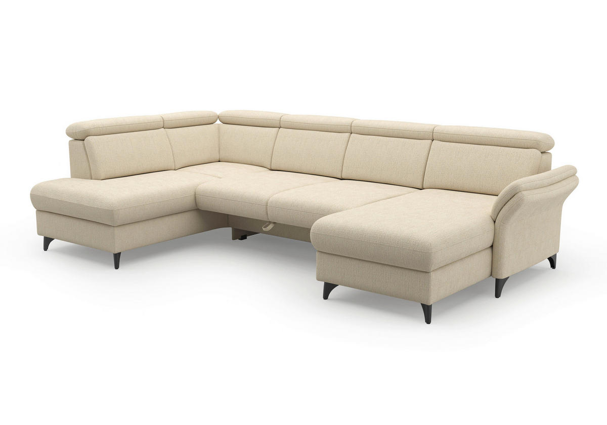 WOHNLANDSCHAFT GLENDALE E Sandfarben Chenille  - Sandfarben/Schwarz, KONVENTIONELL, Textil/Metall (193/321/166cm) - Sit & More