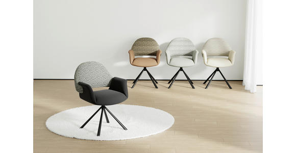 ARMLEHNSTUHL  Sitzfläche 360° drehbar, inklusive Armlehnen, automatische Rückholfunktion Webstoff Echtleder  - Schwarz, Design, Leder/Textil (62,5/86/64cm) - Novel