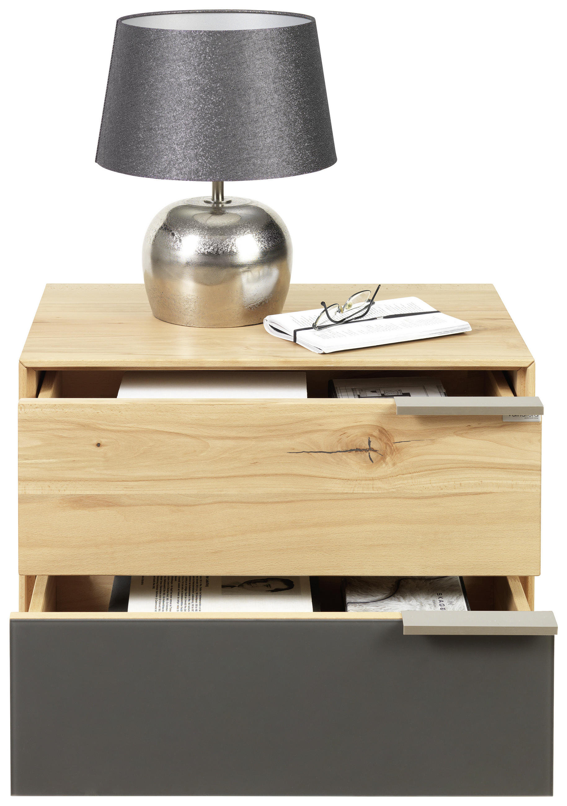 NACHTSCHRANK 60/45/40 cm Wildkernbuche massiv  - Anthrazit/Buchefarben, KONVENTIONELL, Glas/Holz (60/45/40cm) - Valnatura