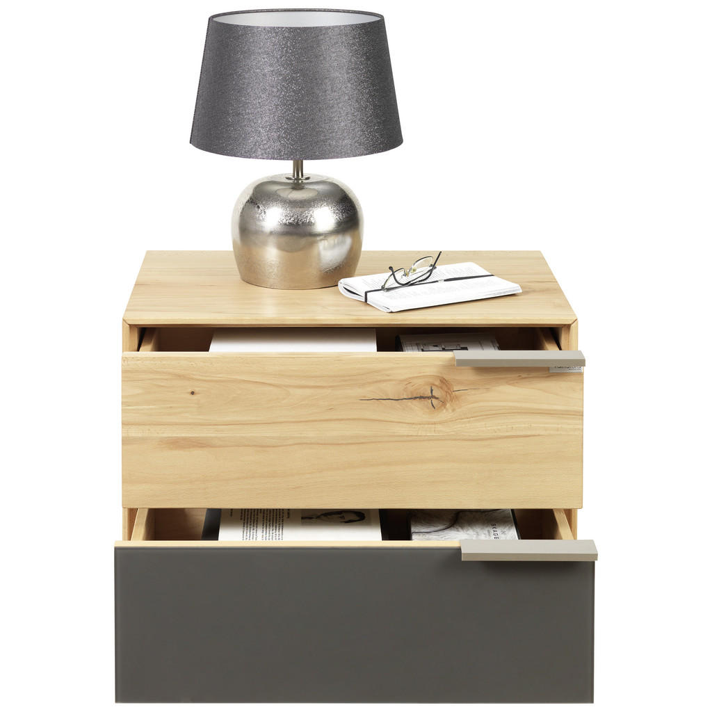 Thumbnail - Valnatura Nachtschrank, Anthrazit, Buche, Metall, Wildkernbuche, massiv, 2 Schubladen, 60x45x40 cm, Soft-Close-System, H...