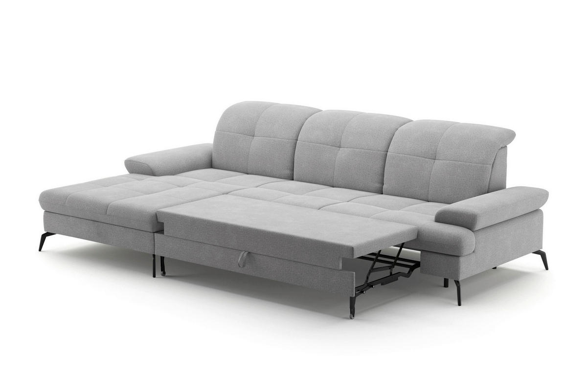 ECKSOFA in Flachgewebe Hellgrau  - Hellgrau/Schwarz, Konventionell, Textil/Metall (185/279cm) - Sit & More