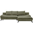 ECKSOFA Olivgrün Chenille Rückenkissen, Bettkasten, Schlaffunktion, Rücken echt  - Schwarz/Olivgrün, MODERN, Textil/Metall (290/182cm) - Hom`in
