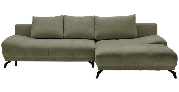 ECKSOFA Olivgrün Chenille Rückenkissen, Bettkasten, Schlaffunktion, Rücken echt  - Schwarz/Olivgrün, MODERN, Textil/Metall (290/182cm) - Hom`in