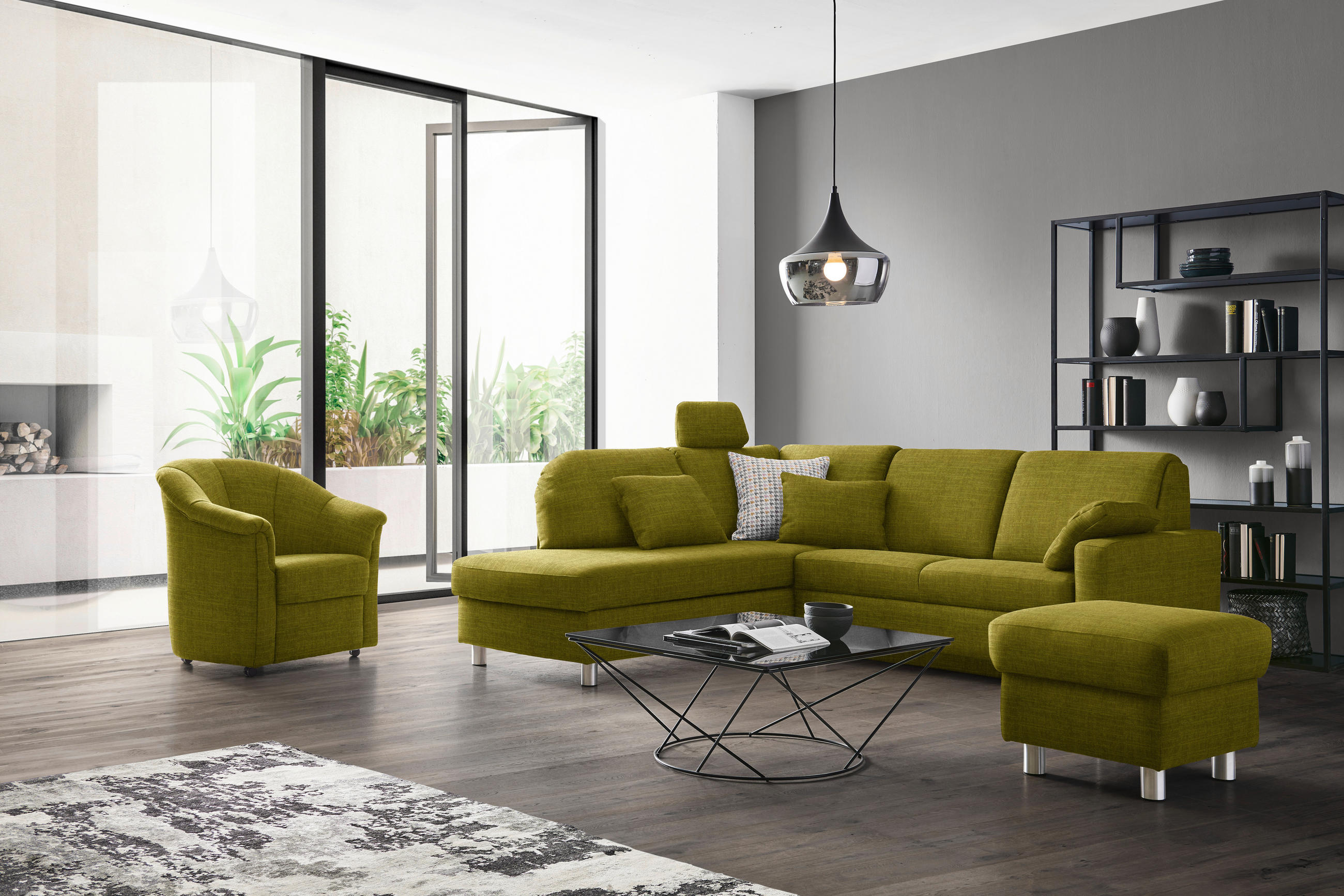 ECKSOFA in Chenille Grün  208/227 cm  - Alufarben/Grün, KONVENTIONELL, Textil/Metall (208/227cm) - Sedda