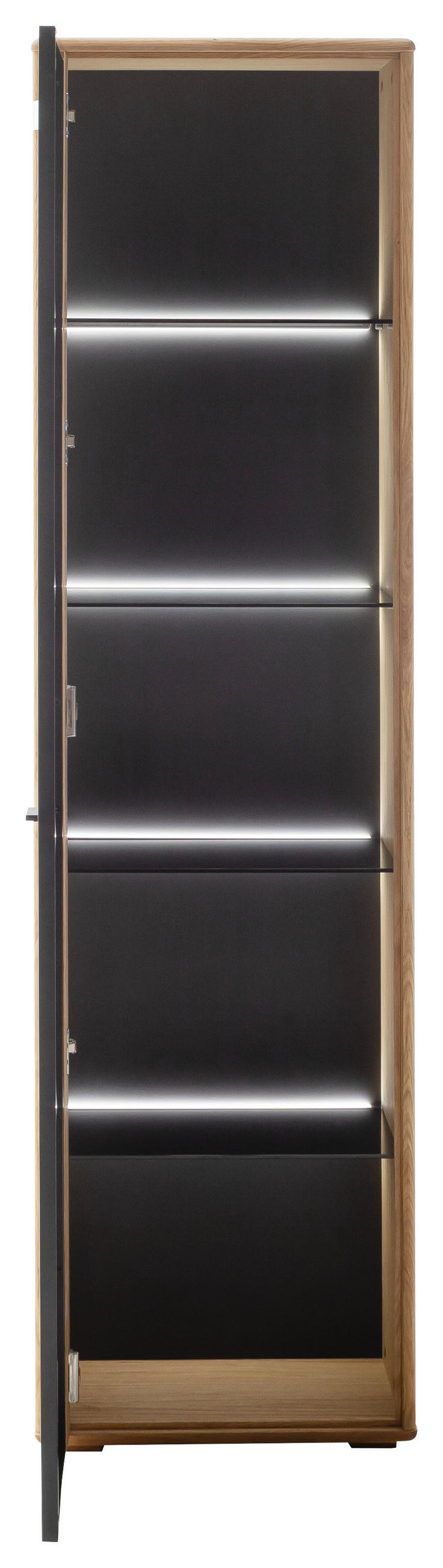 VITRINE in furniert, teilmassiv Balkeneiche Wildeiche  - Wildeiche/Anthrazit, Design, Glas/Holz (52/190/37cm) - MID.YOU