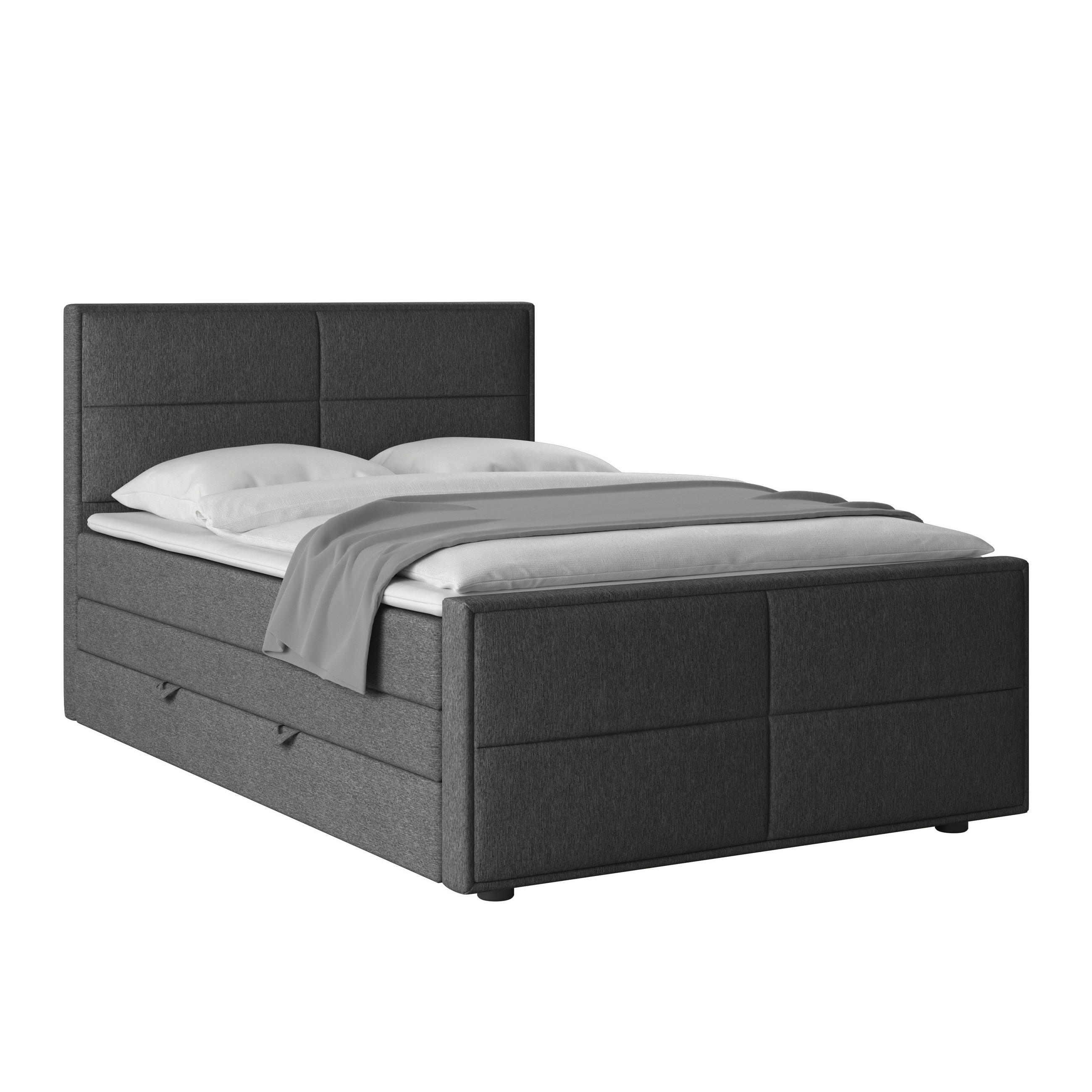 Thumbnail - Mid.you Boxspringbett, Anthrazit, Textil, Birke, Buche,Birke, Buche, Hartholz, H2, Höhe ca. 19 cm, 120x200 cm, Federkern...