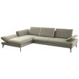 ECKSOFA in Echtleder Hellgrau  195/308 cm  - Hellgrau/Schwarz, Design, Leder/Metall (195/308cm) - Dieter Knoll