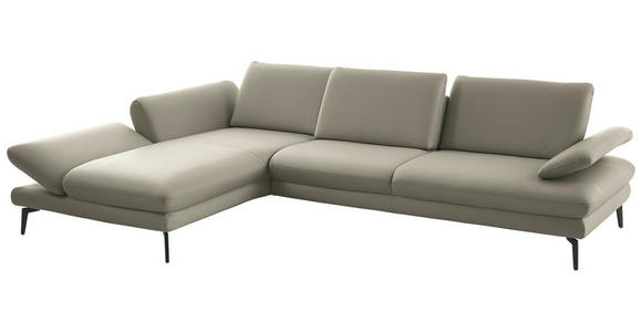 ECKSOFA in Echtleder Hellgrau 195/308 cm - Hellgrau/Schwarz, Design, Leder/Metall (195/308cm) - Dieter Knoll