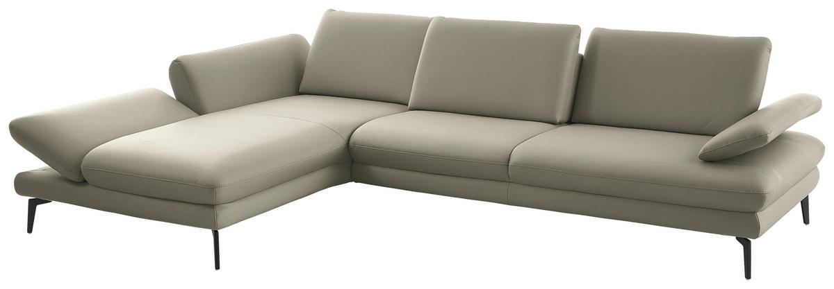 ECKSOFA in Echtleder Hellgrau  - Hellgrau/Schwarz, Design, Leder/Metall (195/308cm) - Dieter Knoll