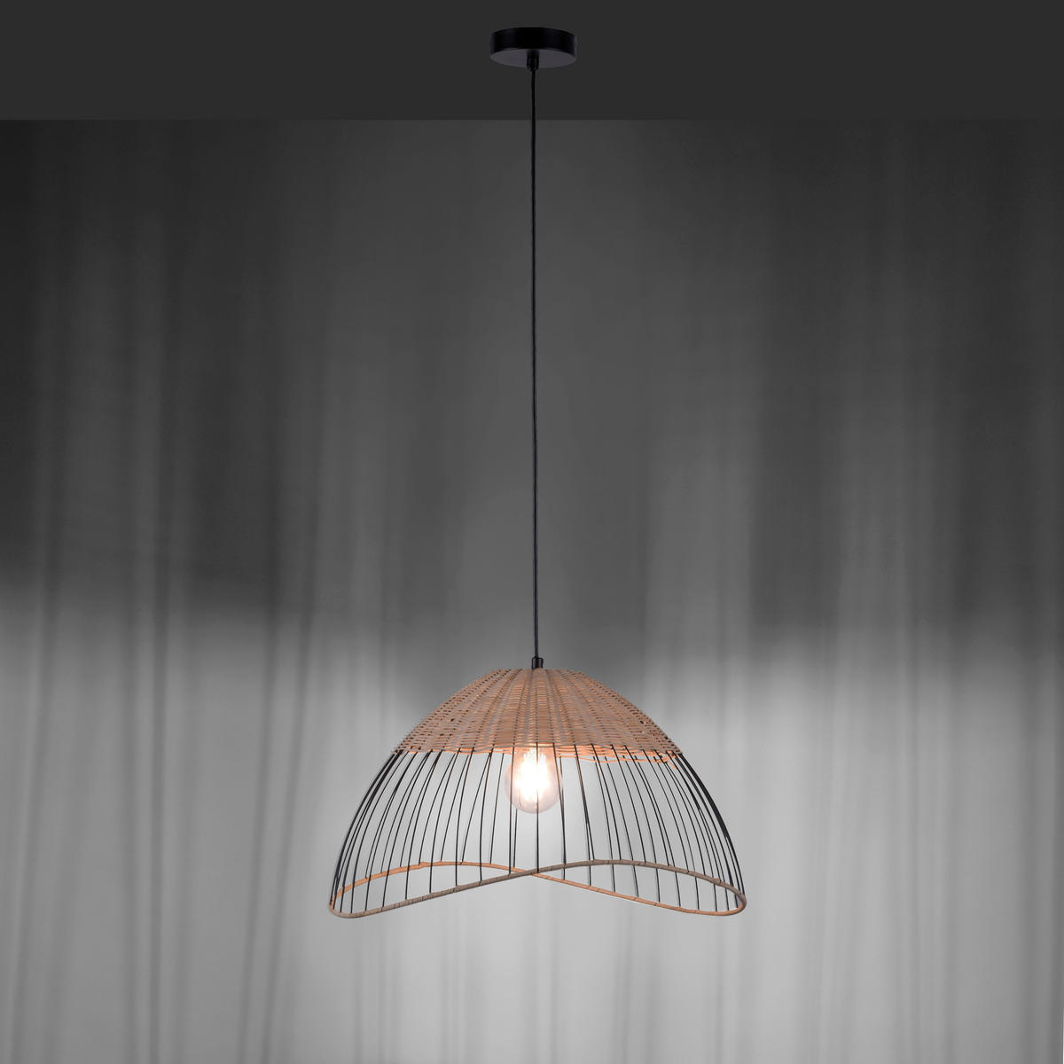 HÄNGELEUCHTE  48/48/120 cm    - Eukalyptusholzfarben/Schwarz, Natur, Holz/Kunststoff (48/48/120cm) - Just Light