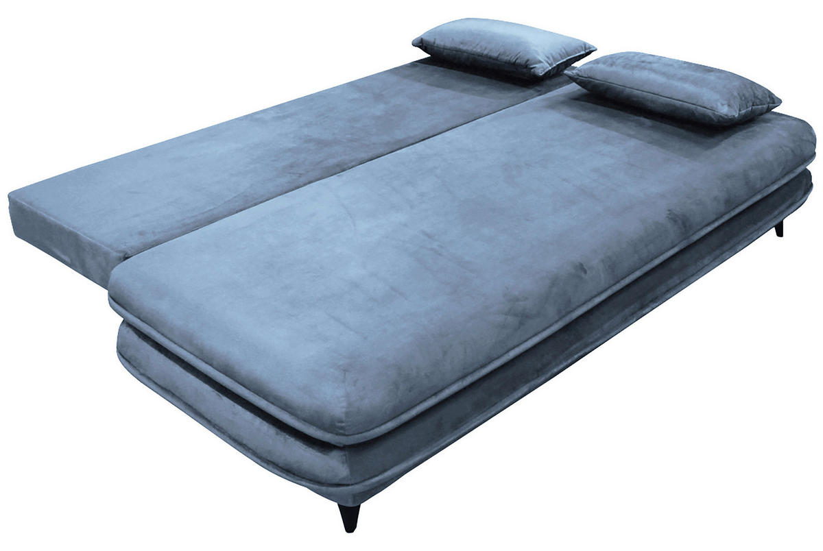 SCHLAFSOFA  mit Velours Hellblau  - Schwarz/Hellblau, Design, Kunststoff/Textil (217/73/86/106cm) - MID.YOU