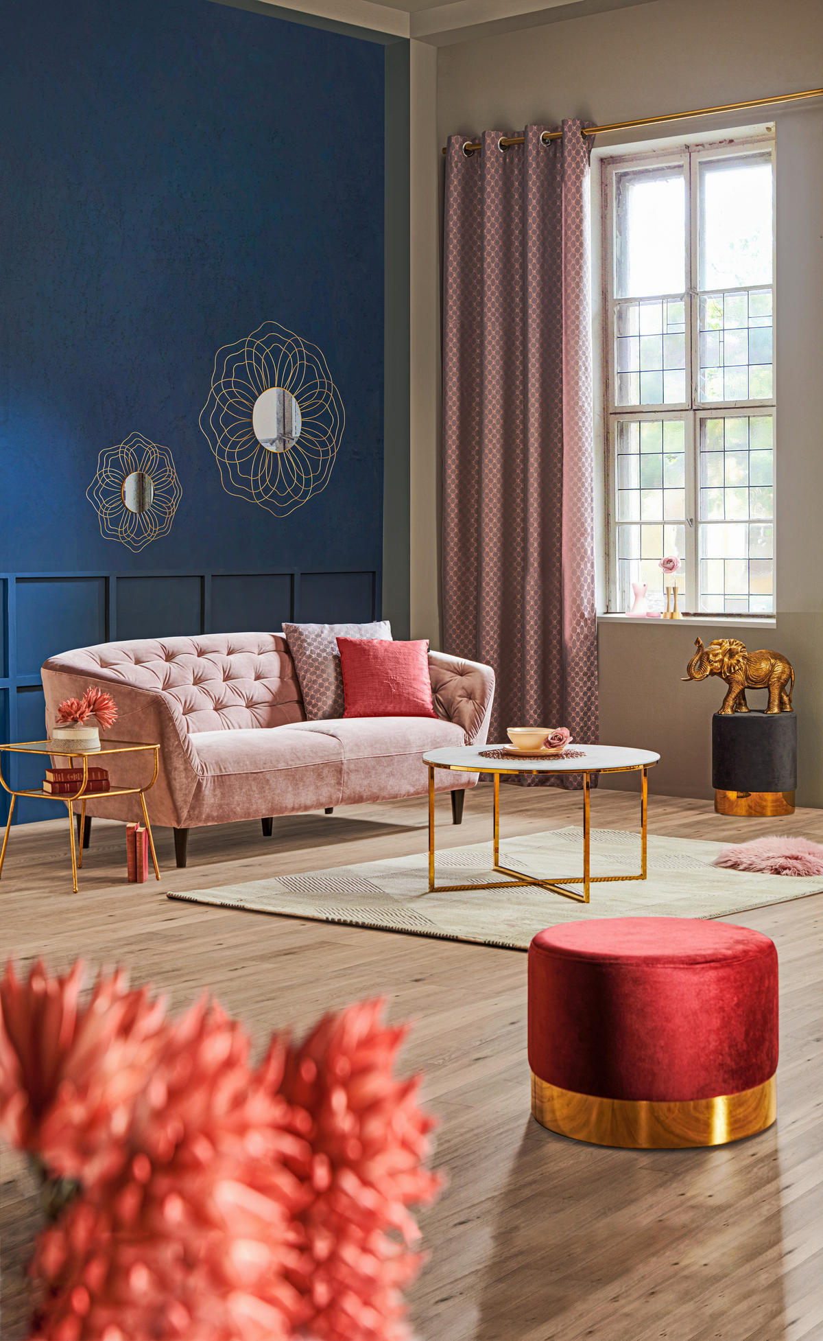 CHESTERFIELD-SOFA Rosa Samt  - Schwarz/Rosa, Trend, Holz/Textil (191/78/84cm) - Ambia Home