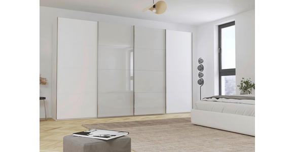 SCHWEBETÜRENSCHRANK 361/235/68 cm 4-türig Grau, Weiß - Chromfarben/Weiß, KONVENTIONELL, Glas/Holzwerkstoff (361/235/68cm) - Novel