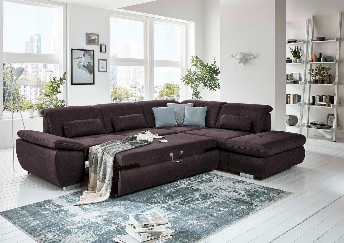 ECKSOFA in Mikrofaser Dunkelbraun  - Dunkelbraun/Silberfarben, Design, Textil/Metall (320/260cm) - Beldomo Speed