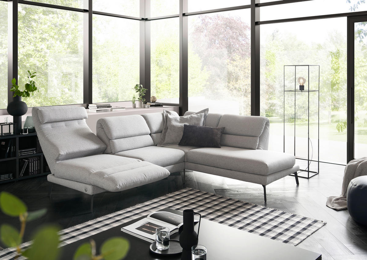 ECKSOFA in Flachgewebe Anthrazit  - Anthrazit/Schwarz, Design, Textil/Metall (256-363/212-253cm) - Dieter Knoll