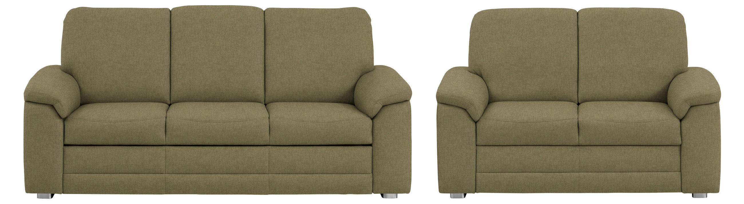 SITZGARNITUR Chenille Schilfgrün  - Schilfgrün/Alufarben, Konventionell, Textil/Metall (208/156/96/89cm) - Beldomo Comfort