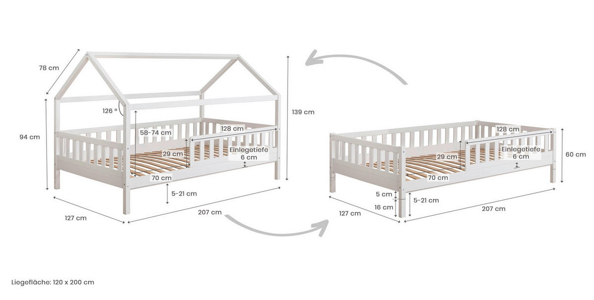 HAUSBETT Absturzsicherung, Rollrost 120/200 cm  - Naturfarben/Weiß, MODERN, Holz (120/200cm) - MID.YOU